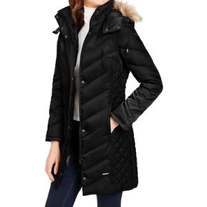 Kenneth Cole Faux Fur Puffer Jacket, Black